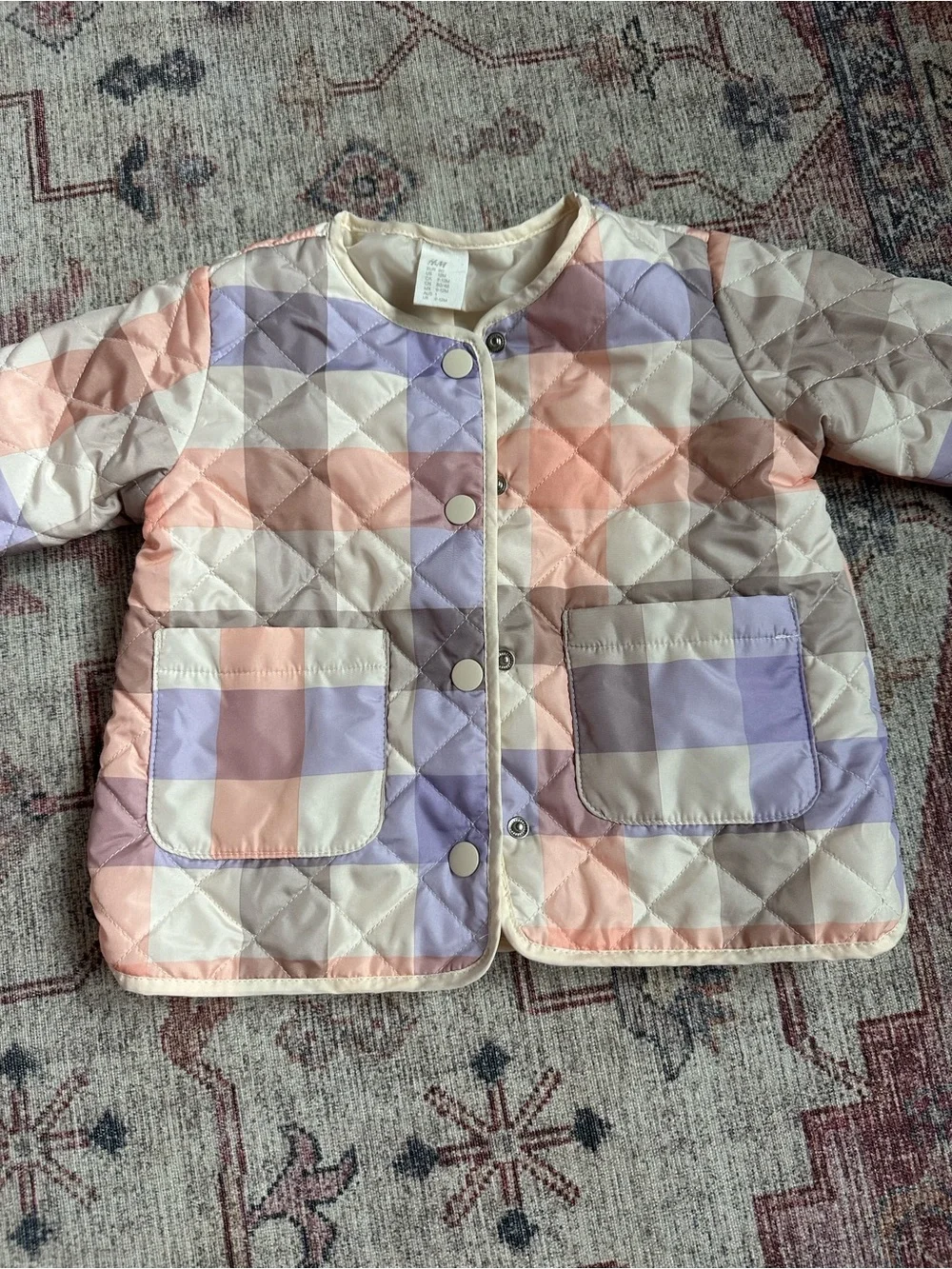 H&M 12M Girls Quilted Plaid Lightweight Button Up Jacket